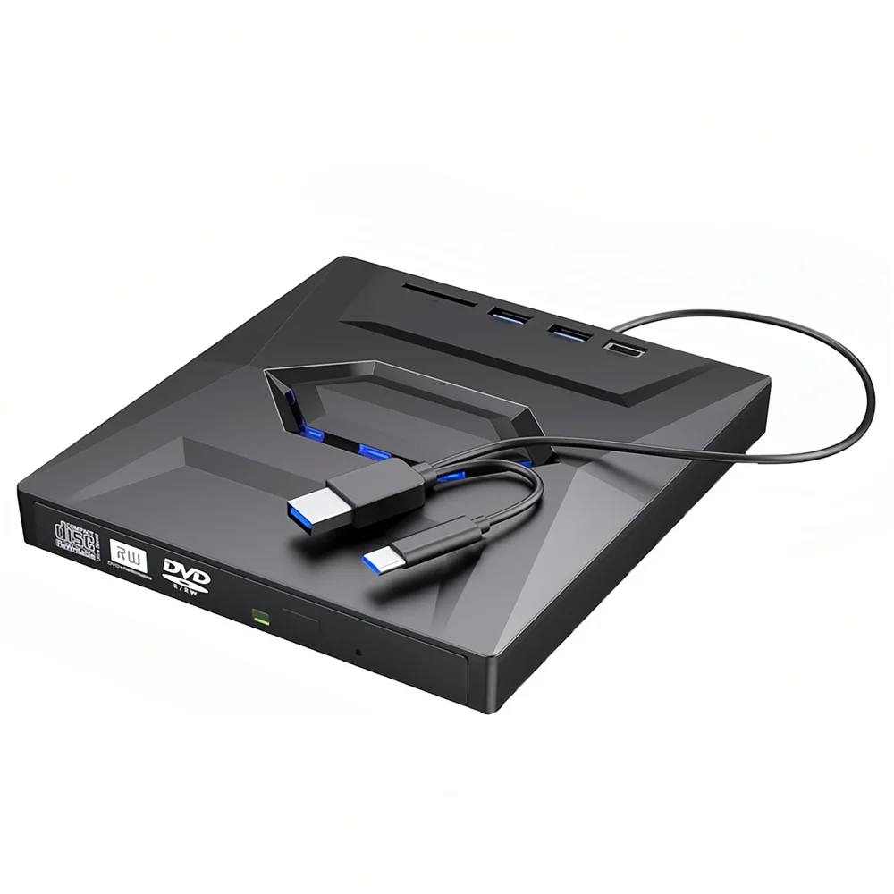 USB 3.0 Typ C Externes CD-DVD-Laufwerk mit USB HUB Typ-C SD-Kartenleser, CD DVD RW ROM Disk Player Brenner Leser Writer Adapter – Detail 16