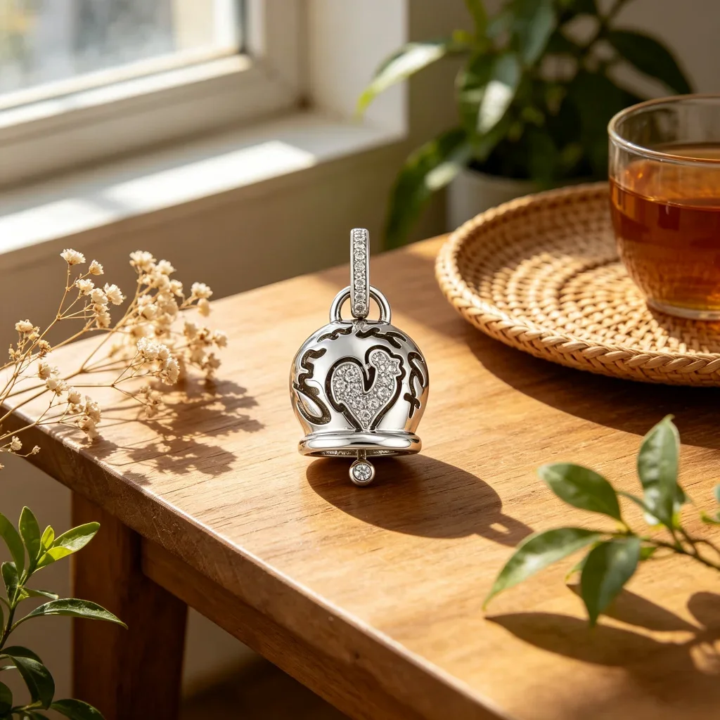 New Silver Openwork Heart Bell Pendant for Women, Dainty Crystal Charm with Bail, Sparkling Jewelry