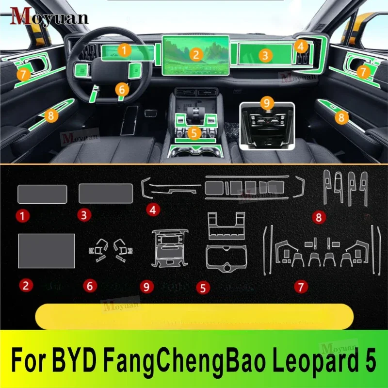 For BYD FangChengBao Leopard 5 Car Gearbox Panel Navigation Screen Automotive Interior TPU Protective Film Anti-Scratch Sticker