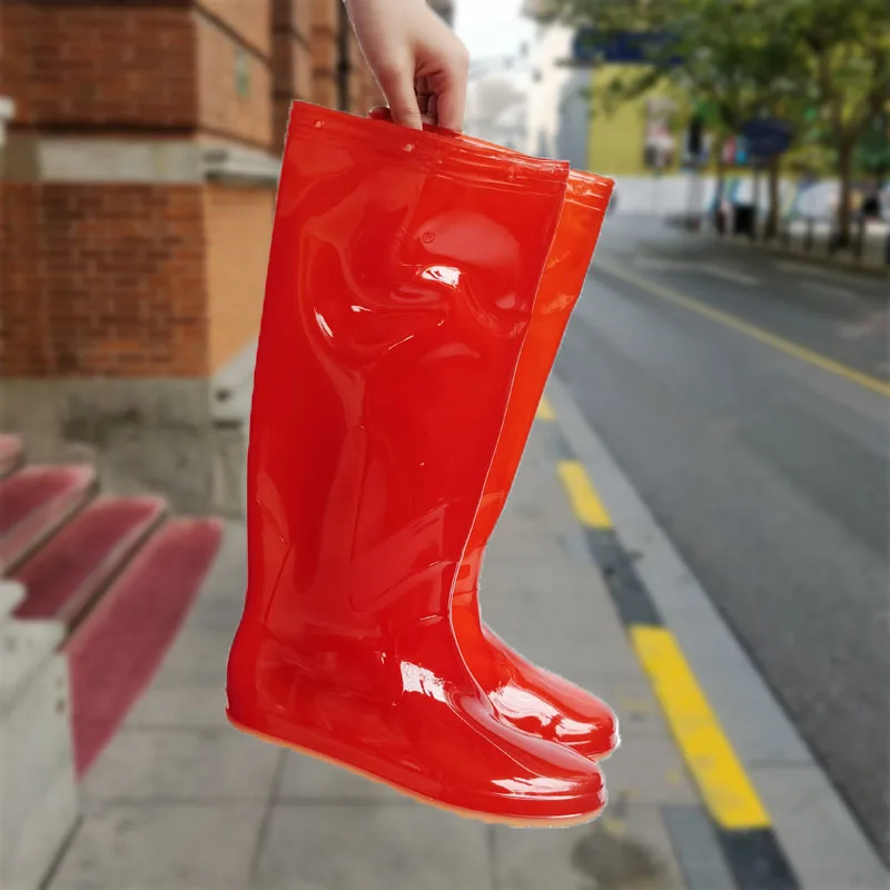 PVC Red Soft Cosplay Live Show Waterproof Rain Shoes Bottom Thick （1 to 2 size smaller attention when order)