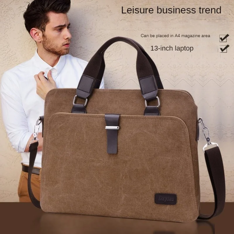 Maletín Vintage para hombre, bolso de lona de gran capacidad, bandolera de hombro, bolso de negocios para ordenador portátil de 13"