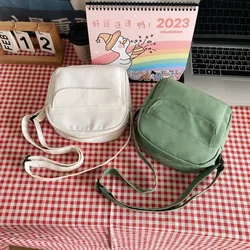 Fashion Women Canvas Shoulder Handbags Korean Solid Color Student Phone Purse Simple Zipper Small Messenger Crossbody Pouch