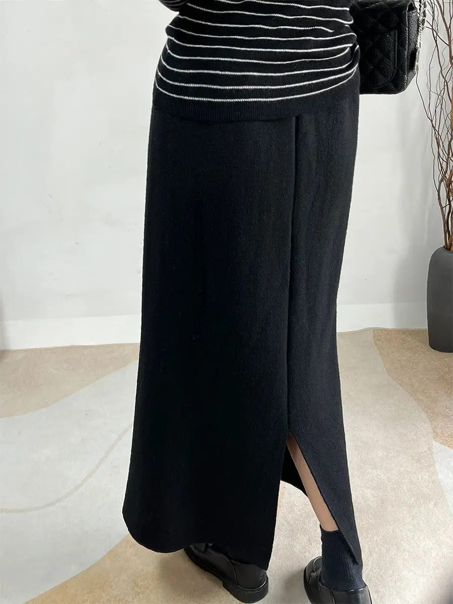 Women Winter Thicken Maxi Skirt Warm High Waist Plush Velvet Lined Soild A-LINE Skirt Fashion Casual Outfits 2024 Office Lady