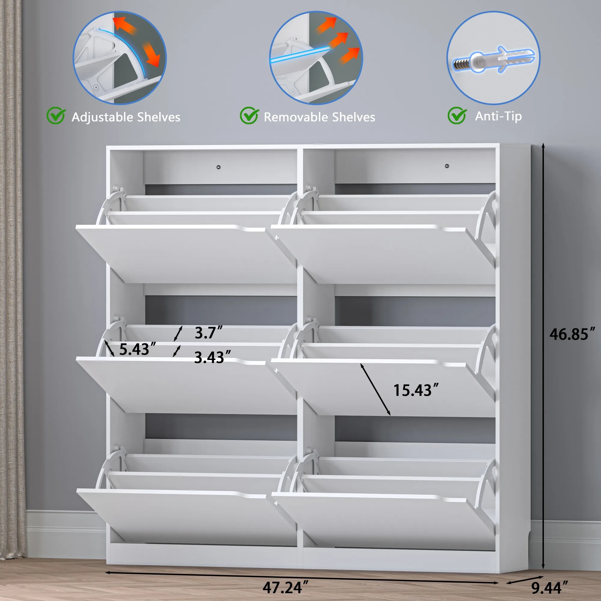 Shoe Storage Cabinet for Entryway with 6 Flip Drawers, Sturdy Wood Hidden Shoe Storage, Freestanding Narrow Slim Shoe Organizer for Front Door Entrance, Living Room, Hallway