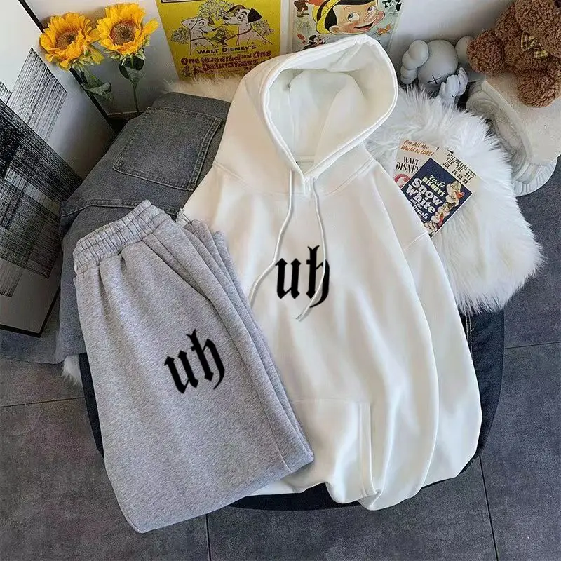 Creative Letter Print Loose Hoodie Casual Pants Two-piece Set Fashionable Women\'s Sports Suit Running Tracksuits Coat