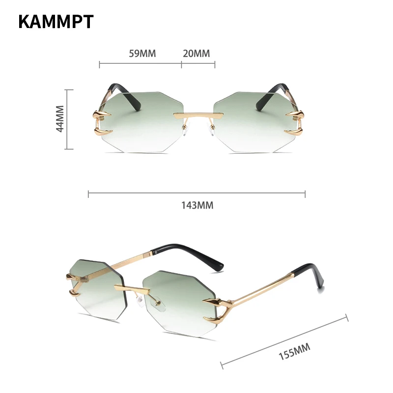 KAMMPT Rimless Polygon Sunglasses Fashion Women Vintage Gradient Ocean Lenses Shades Trendy Luxury Brand Design Chic Sun Glasses