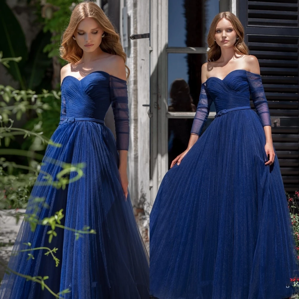 Indah kualitas tinggi Off-the-shoulder A-line panjang lantai gaun Prom Formal ocastane gaun Tulle vestido de casamento 2023