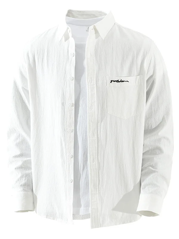 

Мужская повседневная рубашка в японском стиле с длинным рукавом, вышивкой, из хлопка, свободного кроя, универсальная, художественная, плиссированная, из чистого хлопка