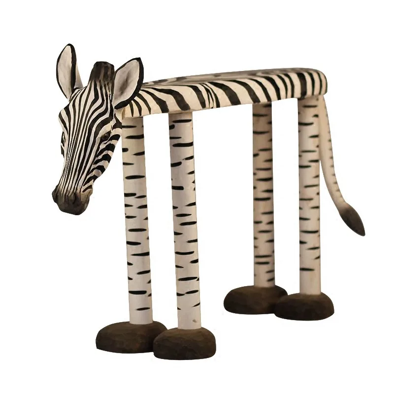 

Solid wood hand-carved large animal zebra shoe change stool entrance shoe stool adult
