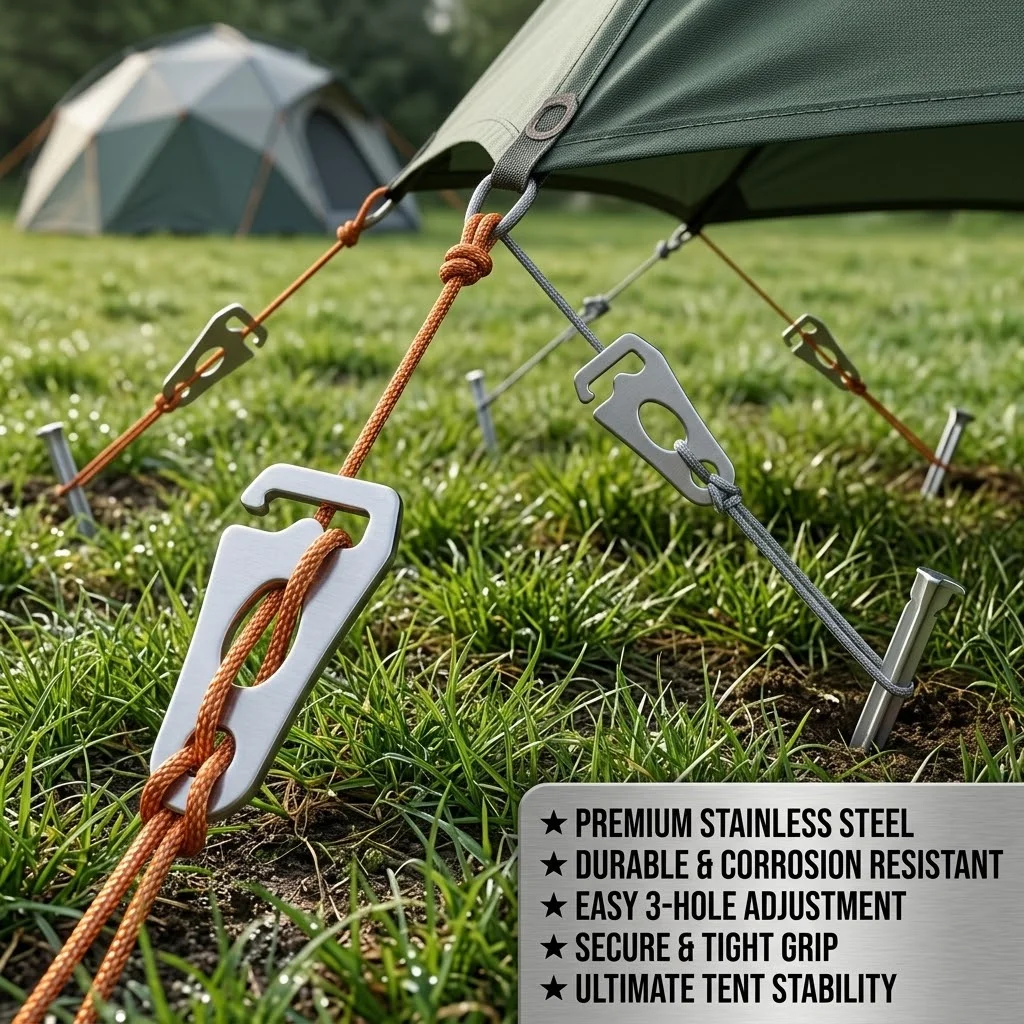 1-10pcs Stainless Steel Tent Wind Rope Buckle Cord Tightener Guyline Tensioner Adjuster Quick-Knot Tie Down Rope Fastener Clip