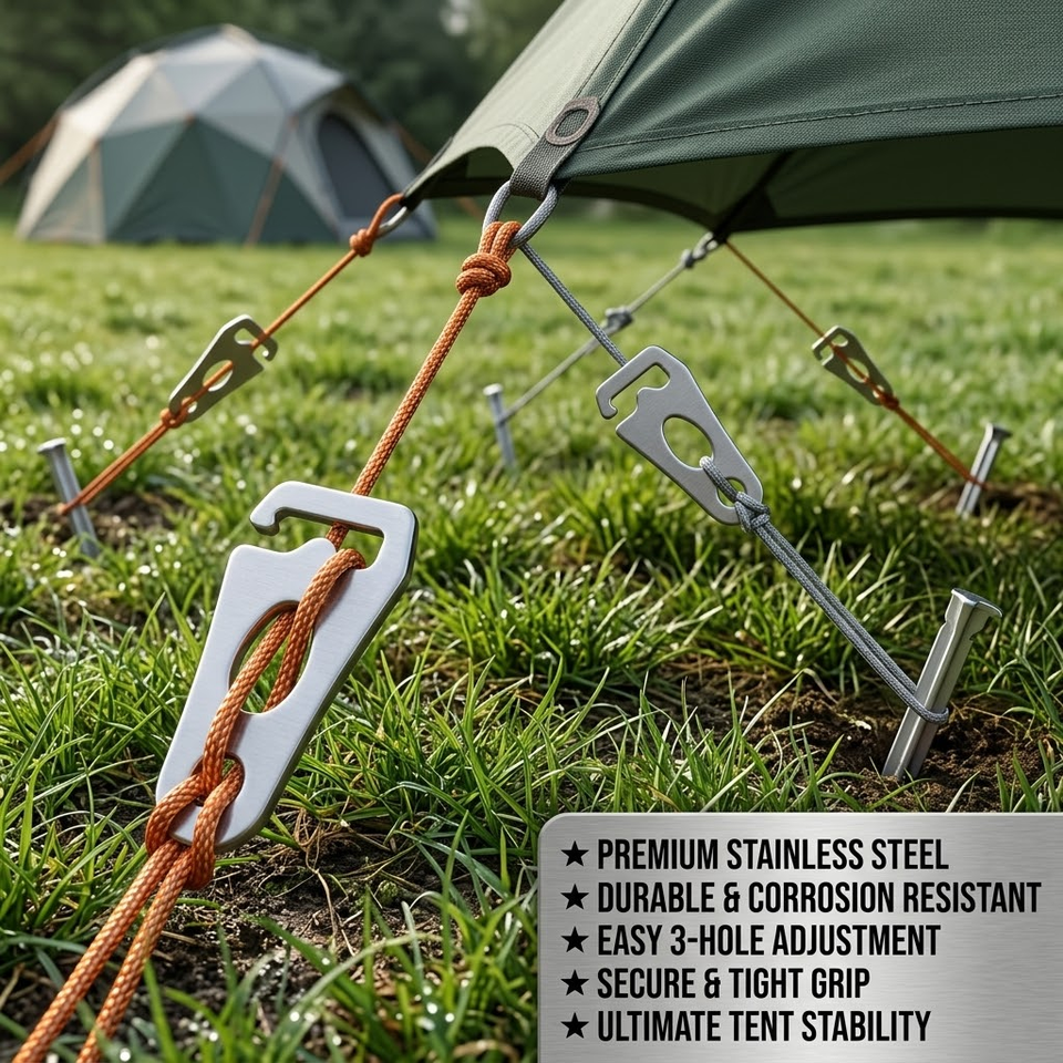  1-10pcs Stainless Steel Tent Wind Rope Buckle Cord Tightener Guyline Tensioner Adjuster Quick-Knot Tie Down Rope Fastener Clip 