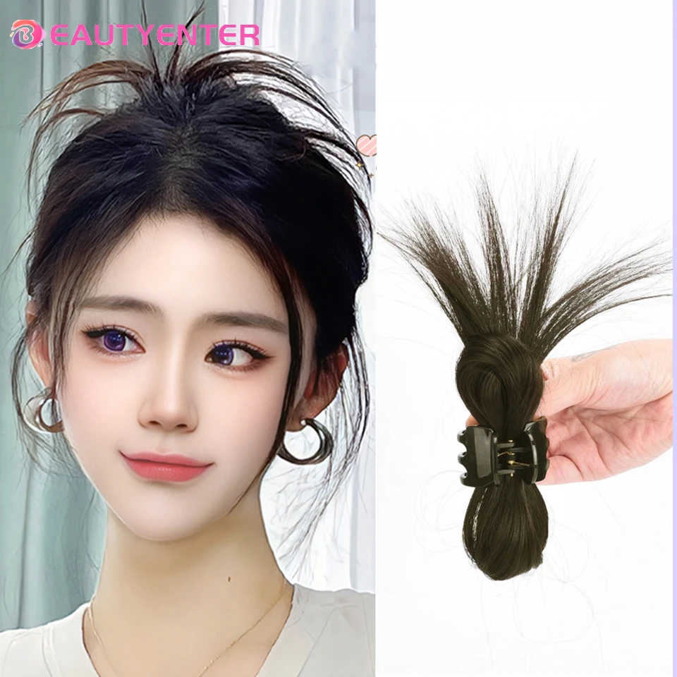 Synthetic Ball head wig half tied with chicken feathers, shuttlecock head ins metal grip, lazy and spicy girl ball head