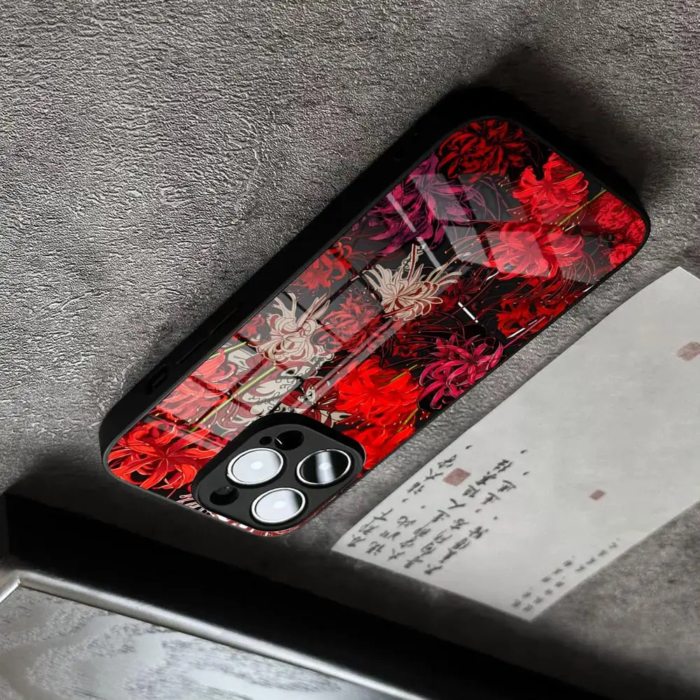 Handyhülle Spider Case für iPhone 17 Hell Pro Max, 16 Pro, 15, 12, Red Lily, 11, 13 Mini, X, XR, XS, 14 Plus, SE – Blumen-Glas-Cover