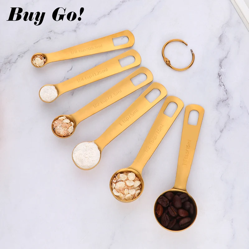 

6PCS/Set Multipurpose Stainless Steel Rainbow Measuring Spoon Set Coffee Powder Spice Measure Scoop Cup Kitchen Baking Tools