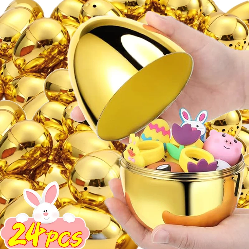 6/24PCS Fillable Easter Eggs Golden Plastic Eggs Creative Easter Gift Box Children's Toys DIY Wedding Birthday Party Decoration