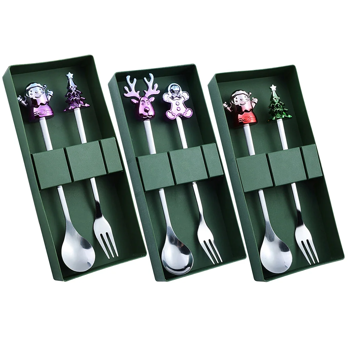 Metal Elk Christmas Hat Tree Fork Spoon Cutlery Set with Gift Box Christmas Theme Dinnerware Set Stainless Steel Party Tableware