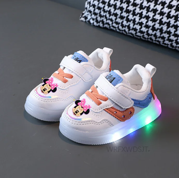 Disney Spring Kids Glowing Sneakers New Minnie mickey Boys Sports LED Children Shoes Chaussure Enfant Girls Shoes With LED light