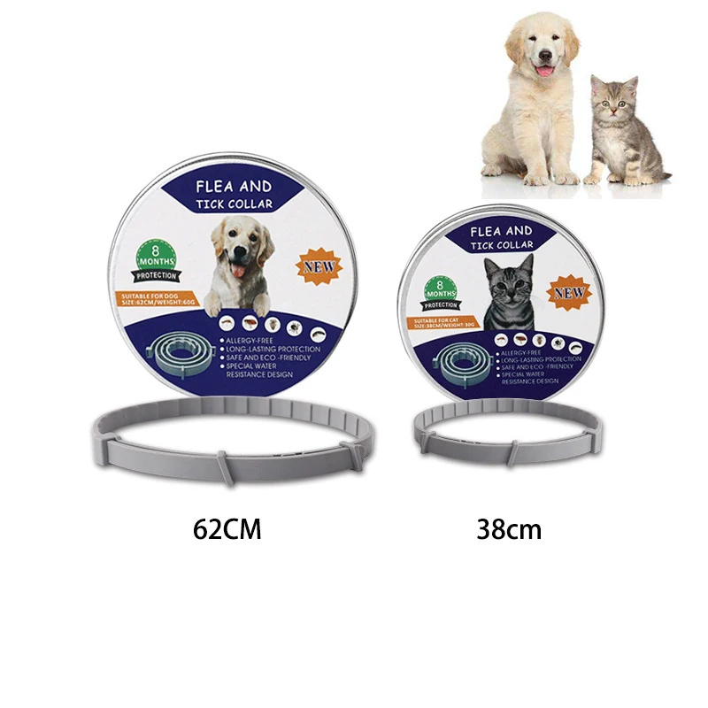 Flea and Tick Prevention Pet Collar, coleira de cão ajustável, gato pequeno, 8 meses, 38 cm, 62cm