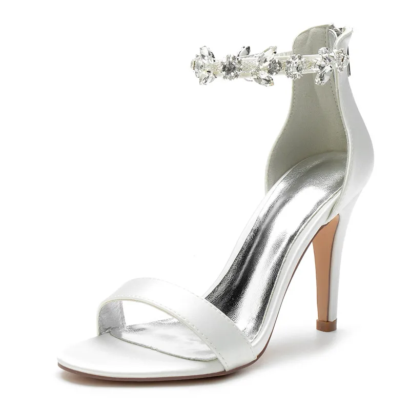 

High Heel Wedding Sandal Shoes for Bride Open Toe Zipper Back Rhinestones Bridal Heels Prom Evening Party Heeled Sandals Women