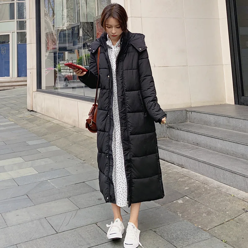 Long Thick Parka Coat Women Hat Detachable Loose College Over Knee Cotton Coat 2022 Winter New Coat Casual Comfort Ins Style