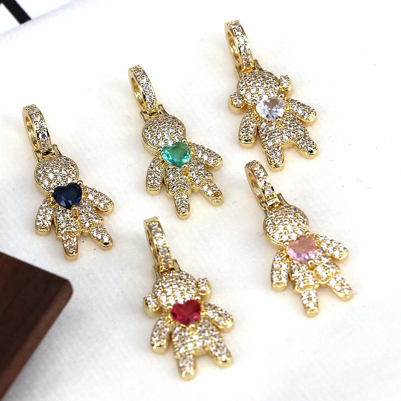 

10Pcs CZ Micro pave zirconia Girl And boy kid pendant charms 18k gold plated for jewelry making