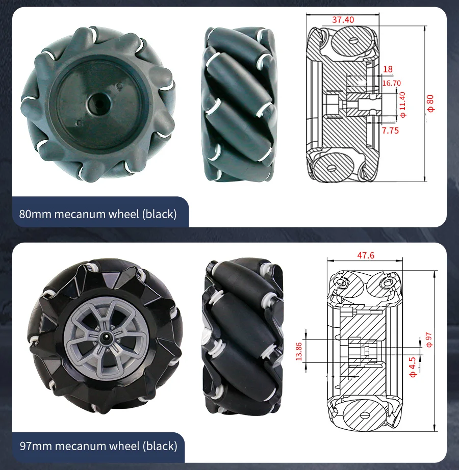 65mm 85mm High Grip Gummireifen Reifen 97mm Mecanum Rad mit Sechs kant kupplung für DIY Stiel Roboter Auto Chassis Spielzeug teile – Detail 10