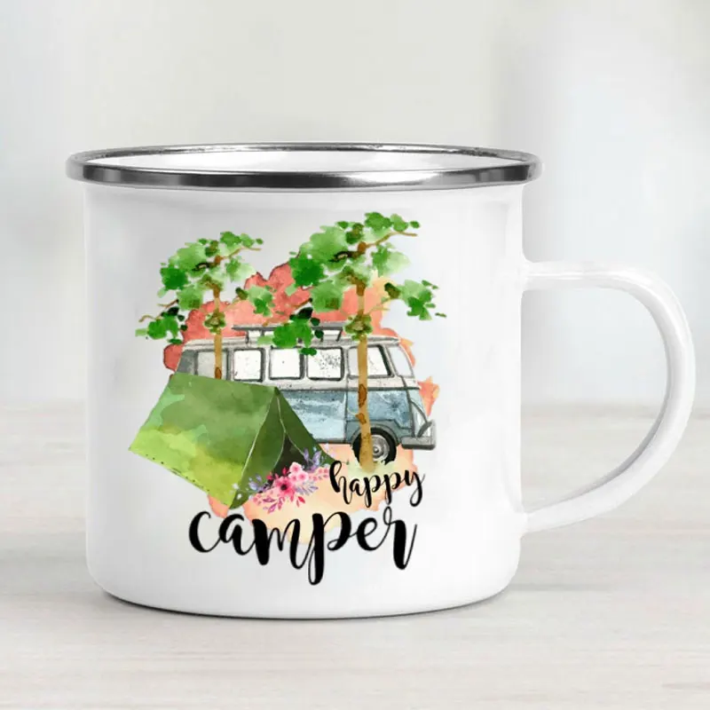 Camping Car Enamel Mug Adventure Together Cup Gift Idea for Camper Van Picnic Metal Insulating Outside Outdoor Festival Travel