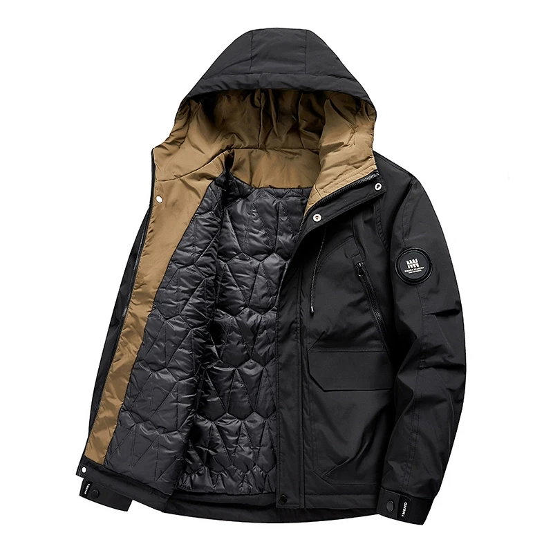 

Новые зимние парки для мужчин, утепленная повседневная верхняя одежда, облегающая верхняя одежда, мужская куртка, пальто, брендовая ветрозащитная верхняя одежда, шапка, парки, мужская куртка