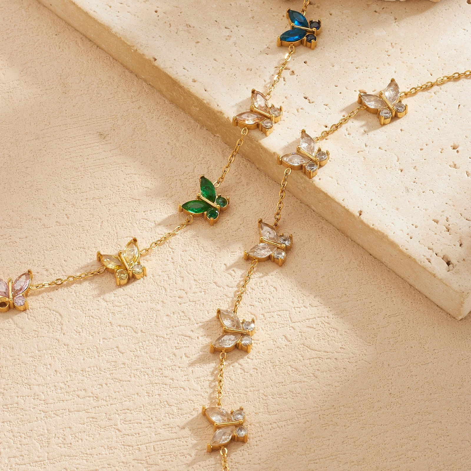 Butterfly Clasp Deployant - Stainless Steel Colorful Cubic Zirconia Butterfly