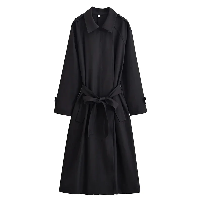 

2025 new women's clothing European and American style fashion simple solid color long sleeve slim with belt windbreaker
