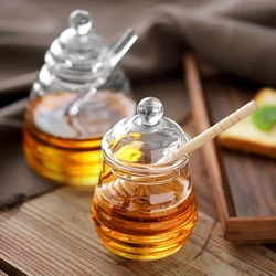 Glass Honey Jar with Lid Container Dispenser Multifunctional Kitchen Storage Bottle Food Jar Honey Dispenser Kitchen Tool