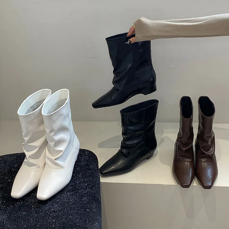 Female Pointed Toe Footwear Modern Short Booties For Ladies New In Autumn Winter Women Ankle Boots Low Heel Slip On Shoes