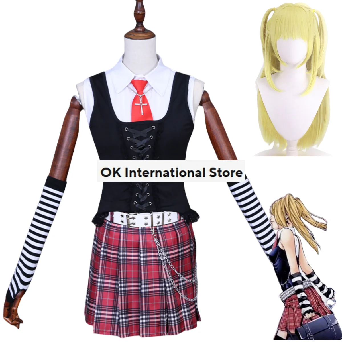 Anime Death Note Misamisa Cosplay Traje para Mulheres, Peruca Misa, Uniforme JK, Sexy Saia Malha, Terno de Natal Adulto