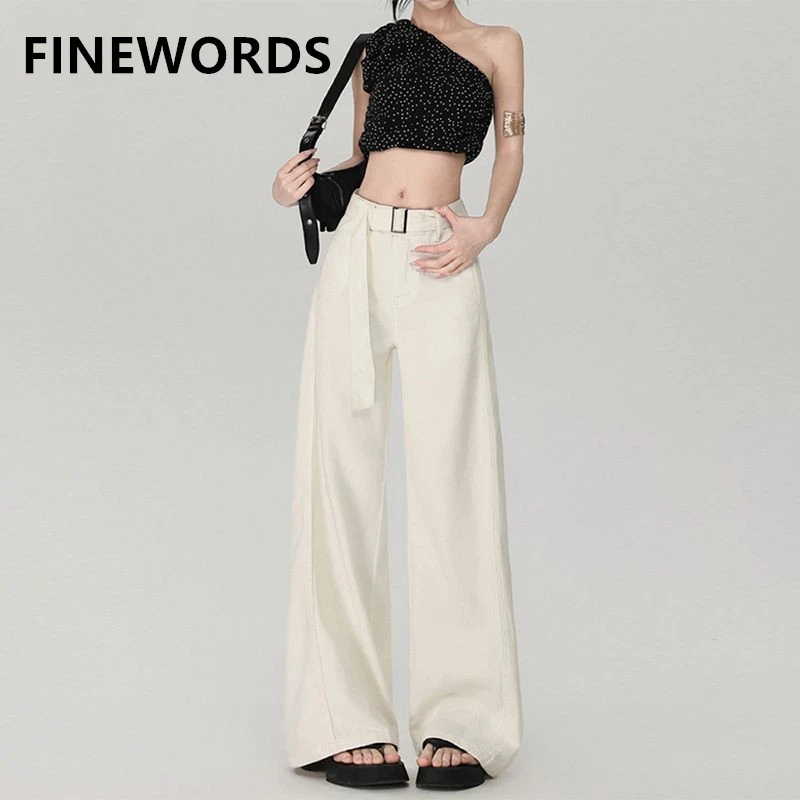 

FINEWORDS High Waist Retro Wide Leg Jeans Women Easymatch Korean Jeans Streetwear Easymatch Full Length Harajuku Jeans
