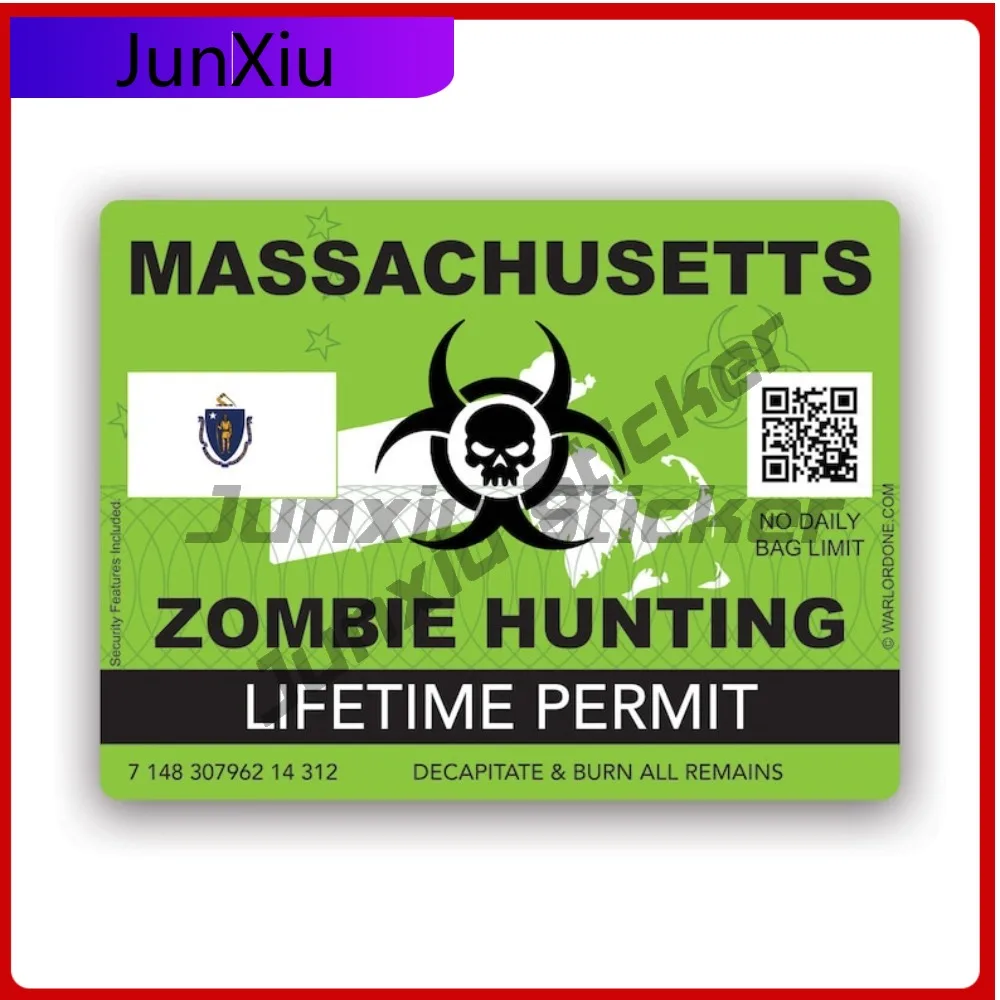 

Zombie Massachusetts State Hunting Permit Sticker Cool Bumper Waterproof Vinyl Decal For Car Windows And Trunks Decor Unique