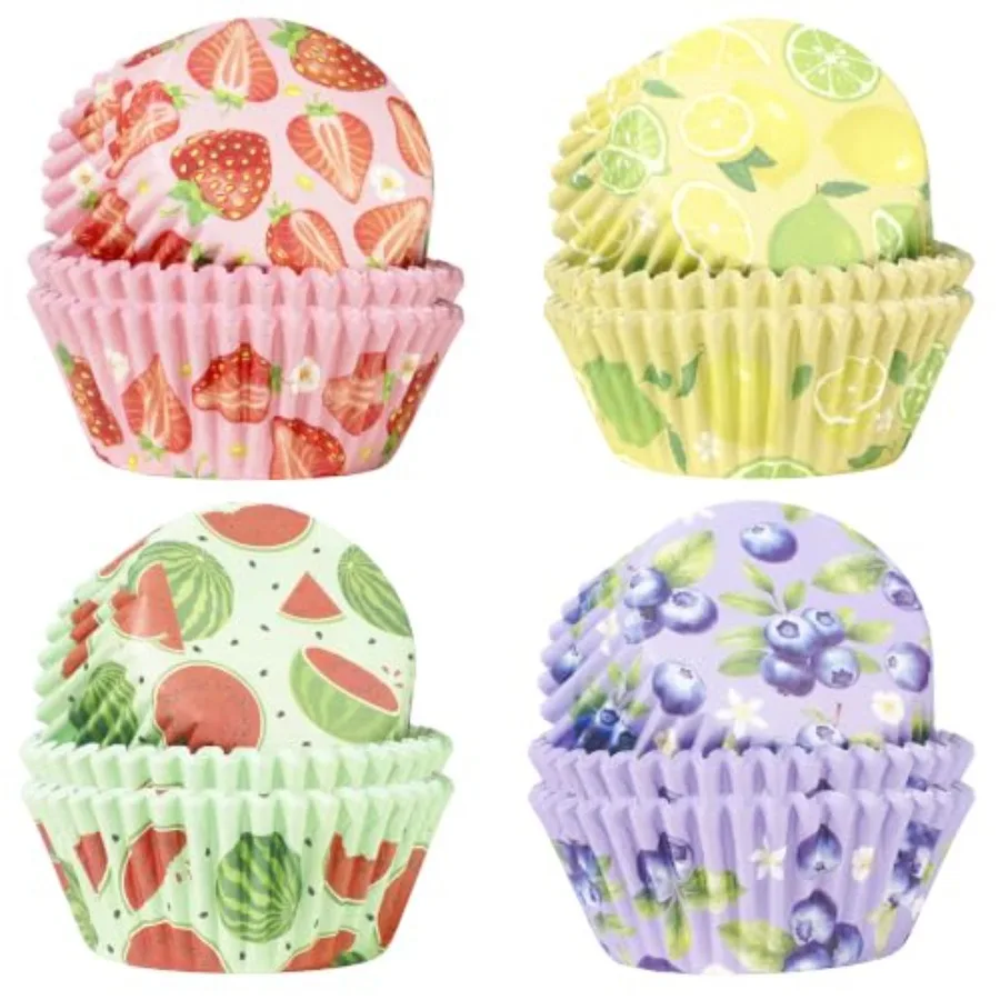 

200PCS Fruit Cupcake Liners, 4 Assorted Strawberry, Lemon, Blueberry and Watermelon Muffin Wrappers, Standard Size Baking Cups
