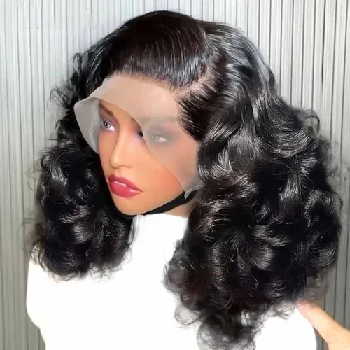 Peluca Bob corto de densidad 250, pelucas frontales de encaje transparente 13x4 de onda suelta, peluca de cabello humano con cierre de encaje 4x4 prearrancada