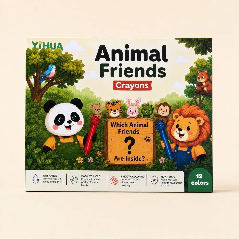 12-Color Animal Styling Crayon Not Dirty Hands Injection Molding Brush Children's Stationery Color Crayon Set Non-toxic