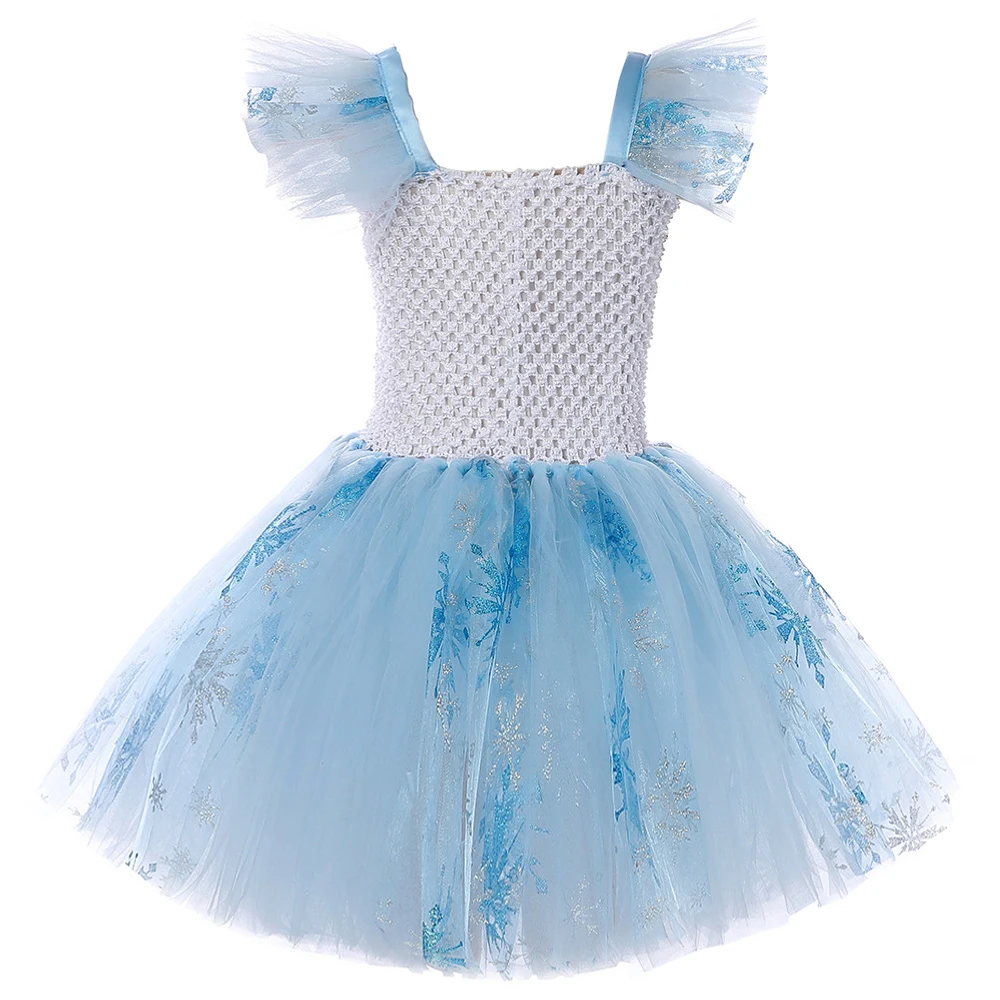 Sparkly Elsa Princess Dresses for Girls Birthday Christmas Costumes for Kids Twinkle Snowflakes Snow Queen Outfits Fancy Clothes