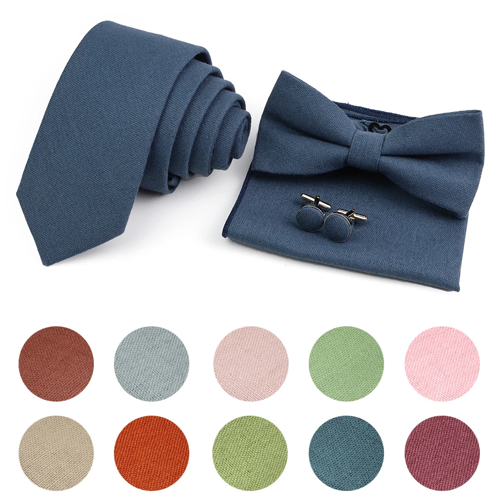 

Newest 12 Soild Colorl Tie Set Mens Lovly Cotton Pocket Square Handkerchief Cufflink Bowtie For Lover's Day Party Accessory Gift