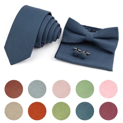 Newest 12 Soild Colorl Tie Set Mens Lovly Cotton Pocket Square Handkerchief Cufflink Bowtie For Lover's Day Party Accessory Gift