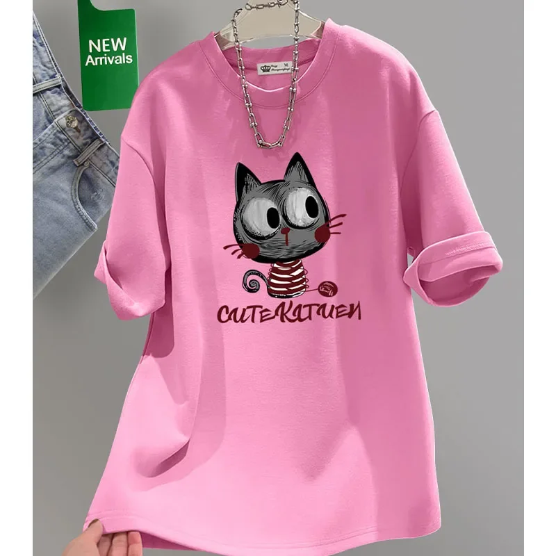 Summer Chic Cartoon Printed Drop Sleeves T-shirt Women Clothing Vintage Harajuku Y2k Sweet Casual Short Sleeve Top Pullovers