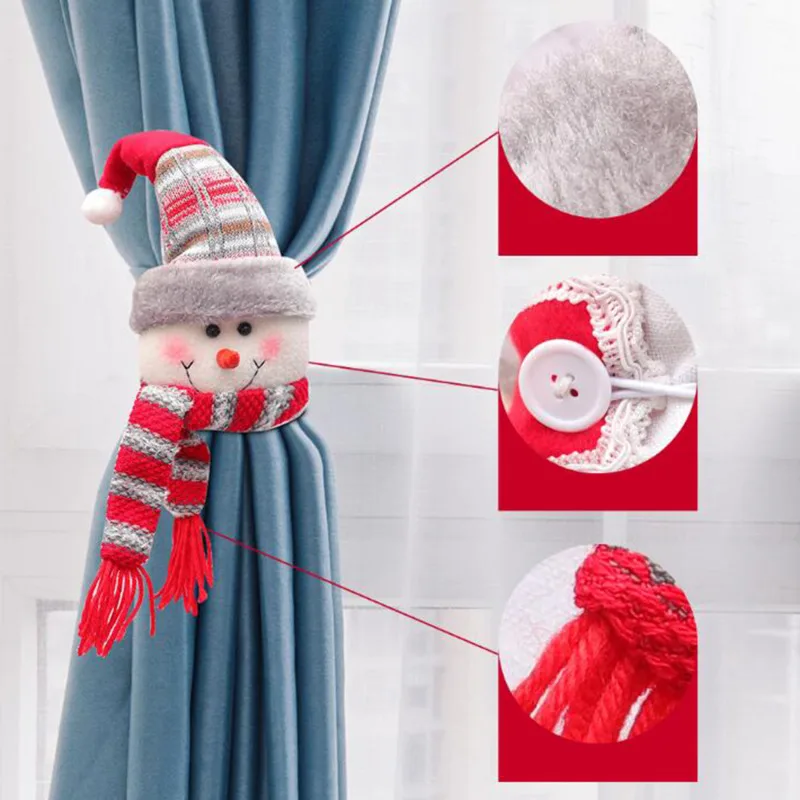 ที่หนีบม่านสายรวบม่านคริสต์มาสซานตาคลอสที่หนีบตะขอผ้าม่านที่แขวนเครื่องประดับของประดับหน้าต่างหัวเข็มขัดแบบหนีบ