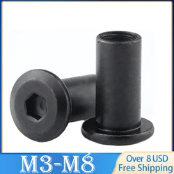 10pcs M3 M4 M5 M6 M8 Black Zin Plated Large Flat Hex Hexagon Socket Head Rivet Connector Insert Joint Sleeve Cap Butt Nut