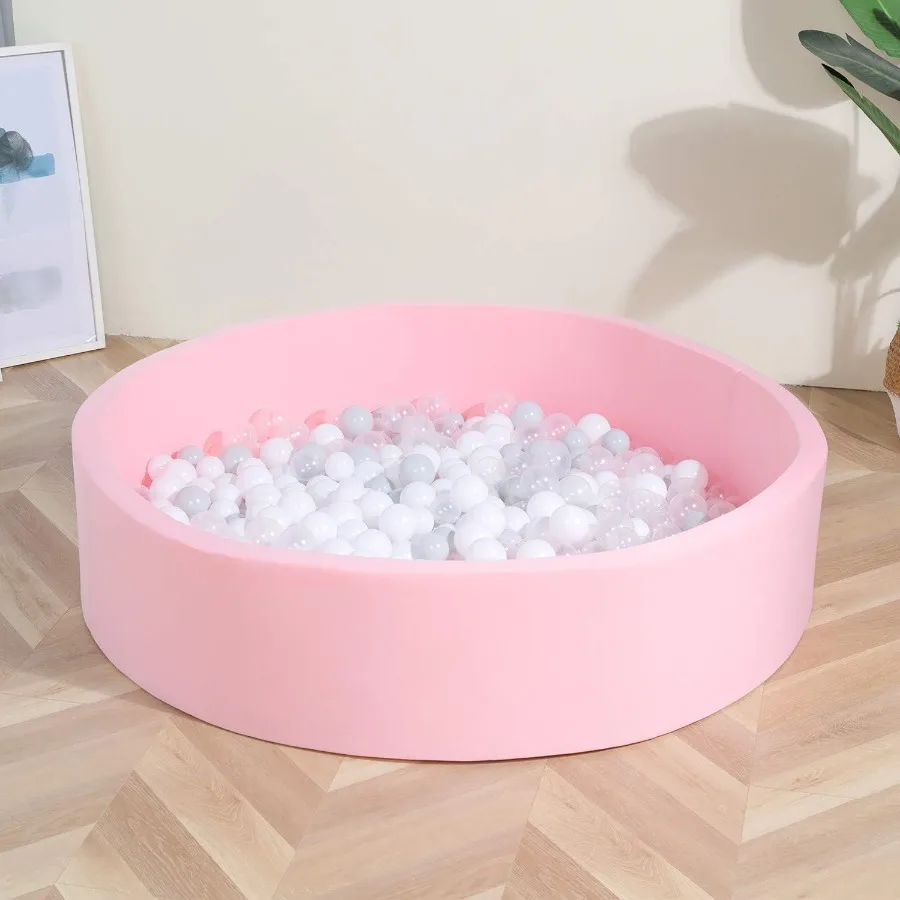 Pozzo per palline in schiuma morbida extra large da 51,2 x 11,8 pollici SENZA palline in spugna grande Piscina per palline rotonde per interni Box rotondo per bambini Rosa chiaro