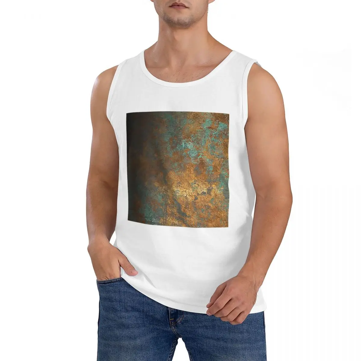 100% Cotton Oxidized Copper Sleeveless T-Shirt Men Workout Sports Clothing Tops Men's Crew Neck Vest