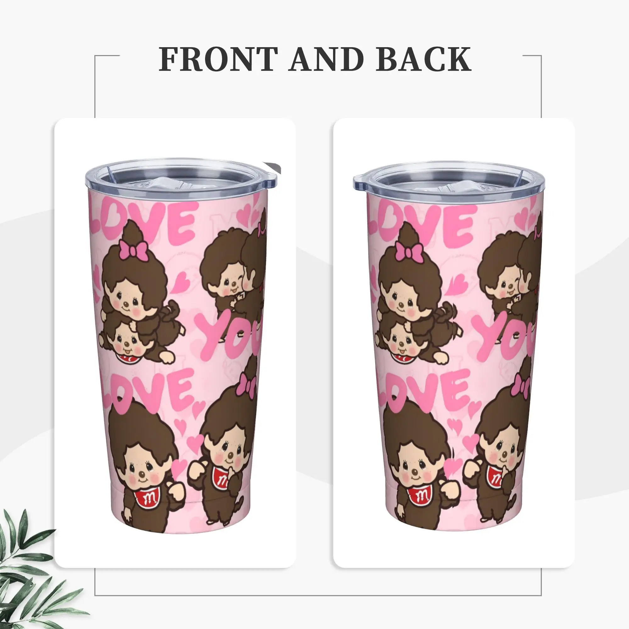 Cute Monchichis Chimutan Stainless Steel Tumbler  Camping Coffee Mug With Straws and Lid 20oz Car Mugs Cold Drink Water Bottle