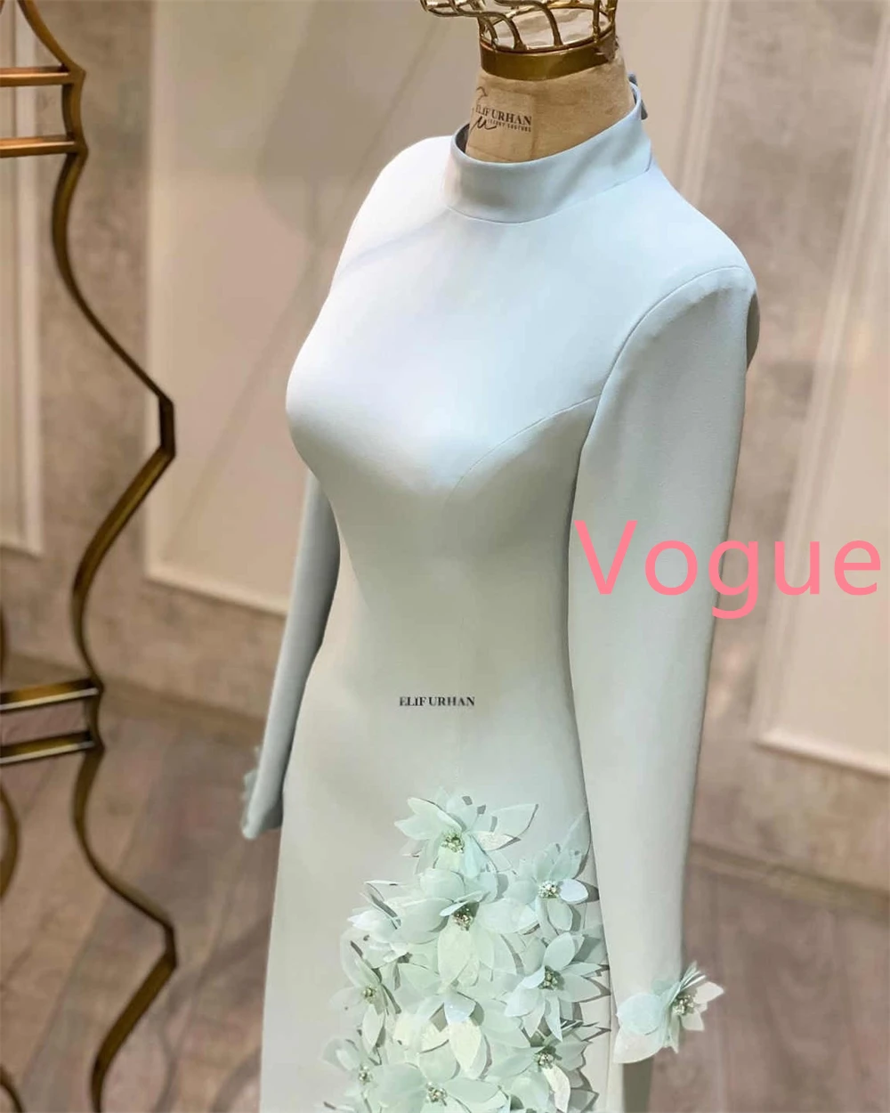 تخصيص جودة عالية الأخضر جيرسي مساء اللباس مزاجه س الرقبة طويلة الأكمام فستان الحفلة الراقصة الفاخرة فساتين المناسبات الخاصة