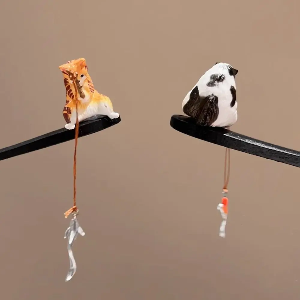 

Antique Cat Fishing Wooden Hair Stick Black Sandalwood Tassel Hanfu Hairpin Hair Chopstick Hair Sticks for Buns for Women