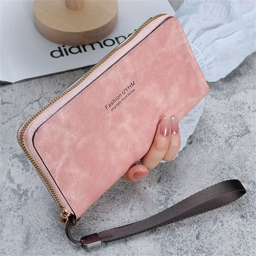 

Temperament Simple Sewing Line Coin Purse New Fashion Solid Color PU Long Wallet Girls Zipper Wristlet Phone HandBags Clutch Bag